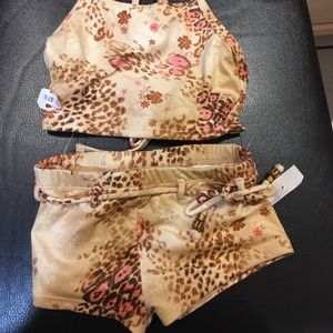 Coral Cove- Girl's  2 PC  Bikini Sz 4 NWT Animal Print /Beads NWT